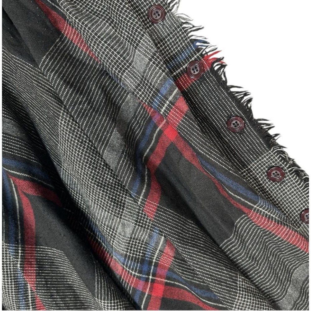 VTG Century of Boston WOOL BLEND PLAID A-LINE MAXI SKIRT Side Buttons w/Fringe M - Picture 3 of 6
